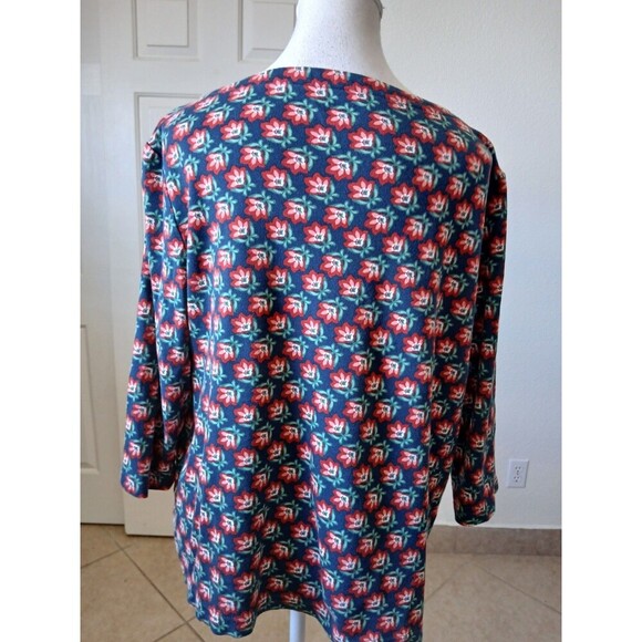 CROFT & BARROW Women Blouse Top Multicolor Floral XL 3/4 Sleeve 100% Cotton - Picture 3 of 13
